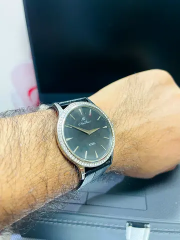 Slim Black Dial Stainless Steel Wristwatch with Leather Strap