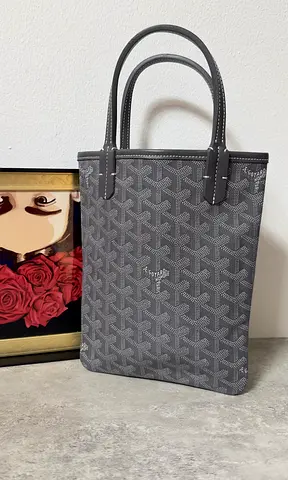 Goyard-style  Poitiers Grey Mini Tote — Vertical Slim Shopper