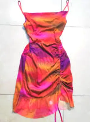 Sleeveless ruched gradient mini dress in pink-orange-purple