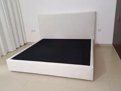 White upholstered double bed frame with headboard - good condition