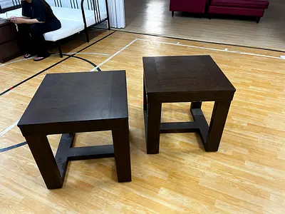 Pair of dark wood cube side tables/stools - good condition