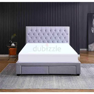 Upholstered Double Bed with Storage Drawers - Light Grey