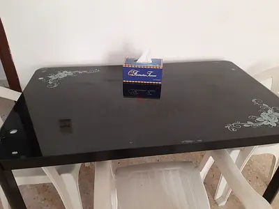 Black Glass Top Dining Table - 4 Seater (Good Condition)