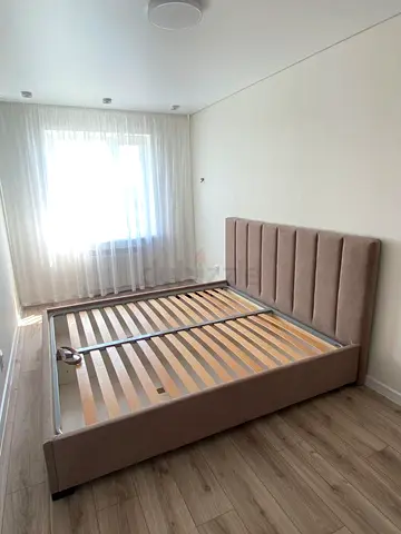 Upholstered Double Bed Frame with Padded Headboard - Light Beige