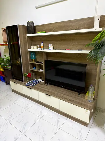 Modern Wooden Entertainment TV Unit with Storage - Light Oak Finish with TV