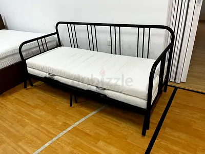 Black Metal Single Loft Bed Frame with Mattress (Good Condition)