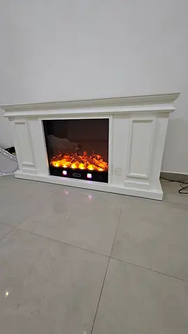 White Electric Fireplace Mantel with Built-in LED Firebox