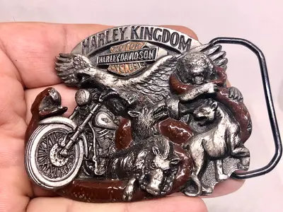 Vintage Harley Kingdom Metal Belt Buckle with Animal Motif