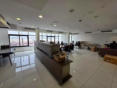 Commercial office for rent on Ajman Corniche, private entrance, first row sea view, large space, premium finishing. AED 300K in 4 payments.