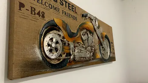 3D Metal Motorcycle Wall Art Canvas - Used Decorative Plaque