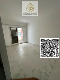 Two-bedroom apartment for rent in Al Jurf 2, Ajman. Separate living room, balcony, 3 bathrooms, 2 ma
