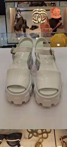 White Patent Chunky Platform Slingback Sandals — Size Available