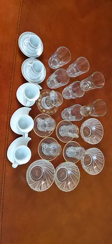 Glasses, bowls, cups  and  saucers