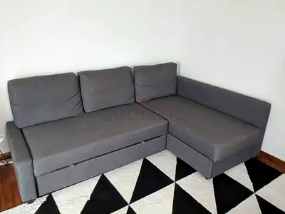 Grey L-shaped Sofa Bed with Storage — Good Condition