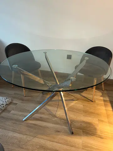 Glass and chrome dining table