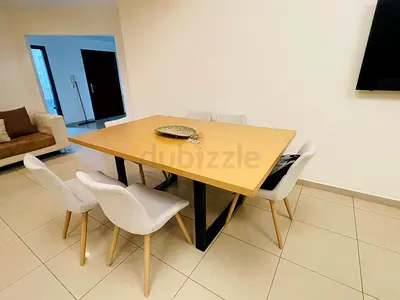 Solid Wood Dining Table with 6 Upholstered Chairs - Modern Minimalist