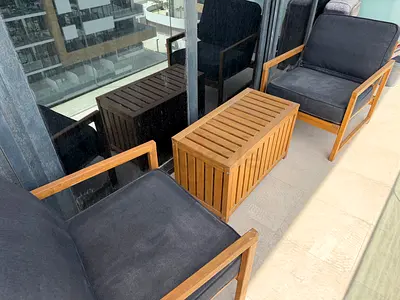 IKEA NÄMMARÖ Table+2 chairs with armrests, outdoor, light brown stained