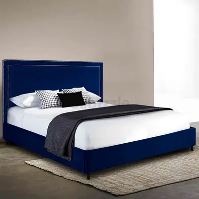 Blue King Size Upholstered Double Bed with Headboard
