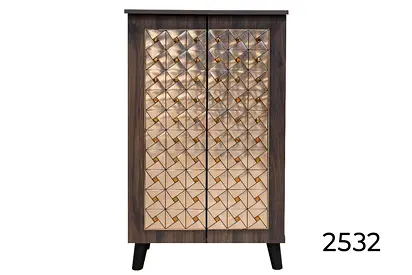 Wooden 2-Door Wardrobe / Shoe Cabinet with Geometric Front - Good Condition