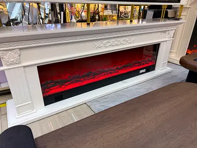 White Decorative Electric Fireplace Mantel with LED Log Effect