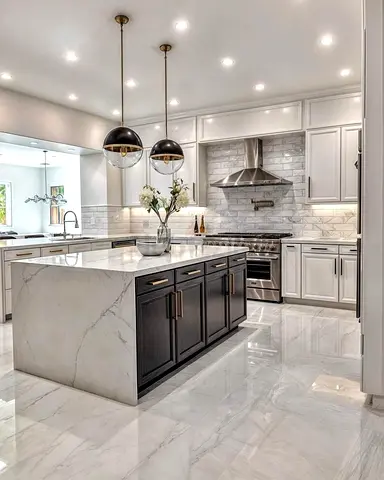 Modern Marble-Style Kitchen Island