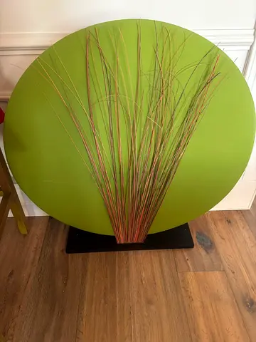 Round Green Decorative Lamp with Dried Grass Accent