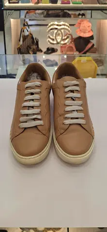 Light Brown Leather Sneakers, Size Unknown — Good Preowned Condition