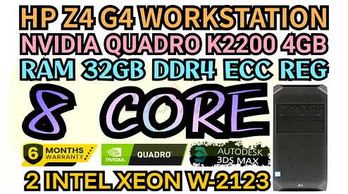 HP Z4 G4 WORKSTATION RAM 32GB DDR4 8 CORE  INTEL XEON W-2123 NVIDIA QUADRO K2200 4GB DDR5