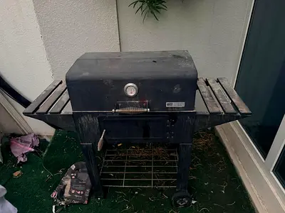 Used Charcoal BBQ Grill with Side Shelves and Thermometer