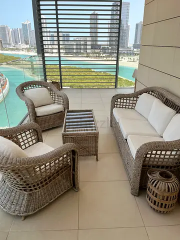 Outdoor / balcony Lounge Set Natural Rattan - 3 Seater Sofa  2 x Arm Chairs  Glass Table - Al Reem