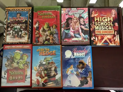 Collection: Kids  Family DVDs — Jumanji, Shrek, Barbie, High School Musical, Beauty and the Beast
