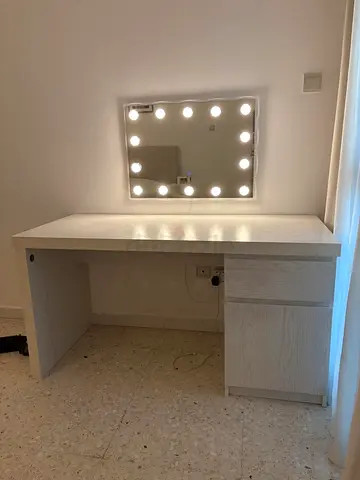 Beige Wooden Desk with Drawers