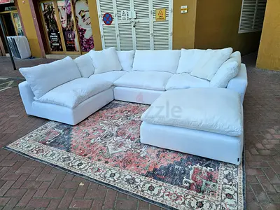 Cloud feather filled sofa with footstool