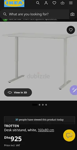 IKEA TROTTEN Height-Adjustable Desk / Standing Desk 160x80 cm, White