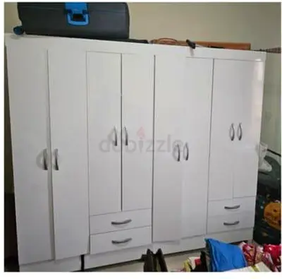 White 8-Door Wardrobe with Drawers - Good Condition