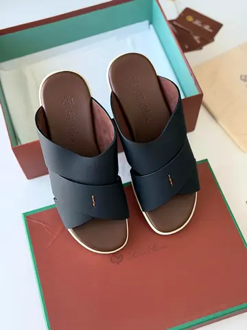 Loro Piana Mens Sea-Sail Sandals - Black Leather