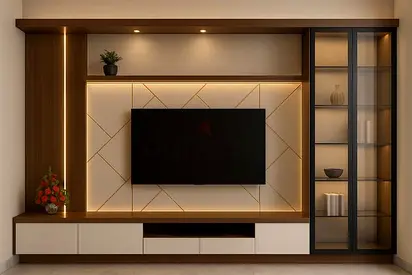 Modern Wall-Mounted TV Entertainment Unit with Display Cabinet