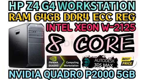 HP Z4 G4 WORKSTATION 8 CORE INTEL XEON W-2125 NVIDIA QUADRO P2000 5GB DDR5 RAM 64GB DDR4 ECC REG