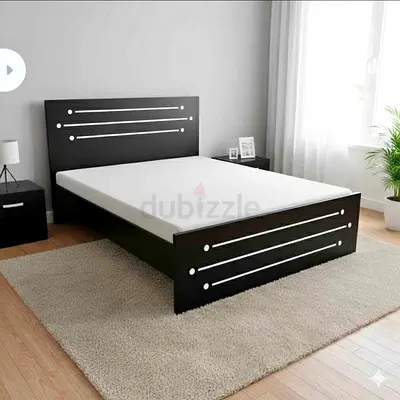 Brand New Queen Modern Black Wooden Bed Frame with Headboard and 2 Nightstand