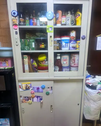 Kitchen Storage Cabinet Pantry with Upper Glass Doors