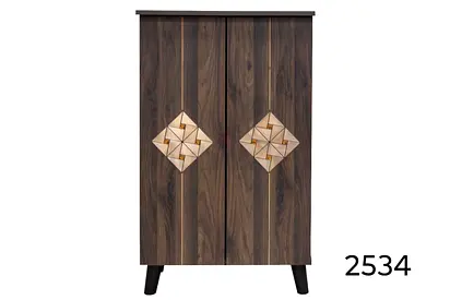 Wooden 2-Door Wardrobe with Decorative Inlay - Compact Storage Cupboard