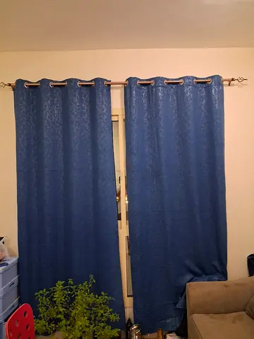 Blue and brow curtains with metal eyelets - set of 2 panels