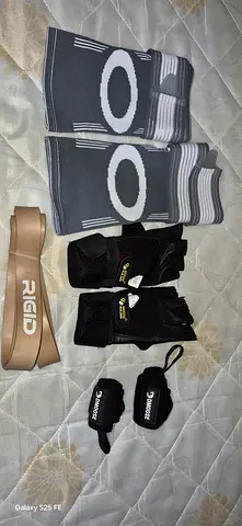 Set of Sports Workout Gear Including Gloves and Resistance Bands