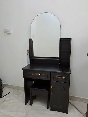 Dark Wood Dressing Table with Mirror and Stool - new
