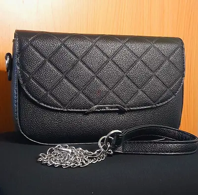 Black Quilted Crossbody Bag with Chain Strap - Compact Wristlet