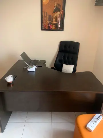 Dark Wood Executive Office Desk with High-Back Chair - Good Condition