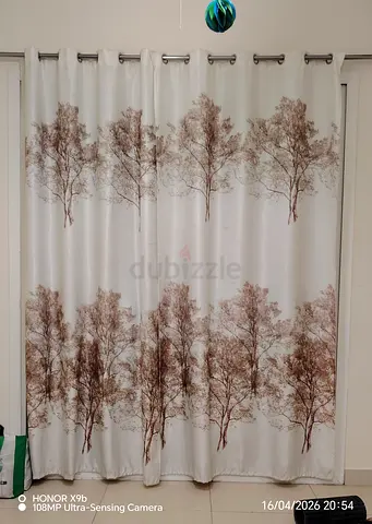 White Curtains with Brown Tree Print - Eyelet Top, Ready to Hang with steel rod