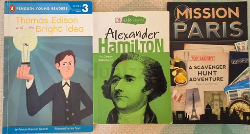 Set of 3 Kids Nonfiction Picture/Activity Books – Thomas Edison, Alexander Hamilton, Mission Paris