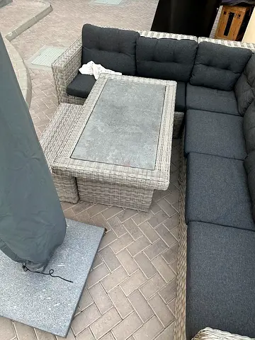 L-shaped Rattan Outdoor Sofa Set with Cushions and Coffee Table