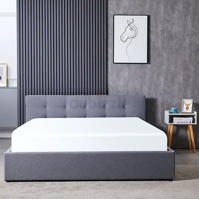 Grey Upholstered Platform Bed with Tufted Headboard - Queen/Double (Frame Only)